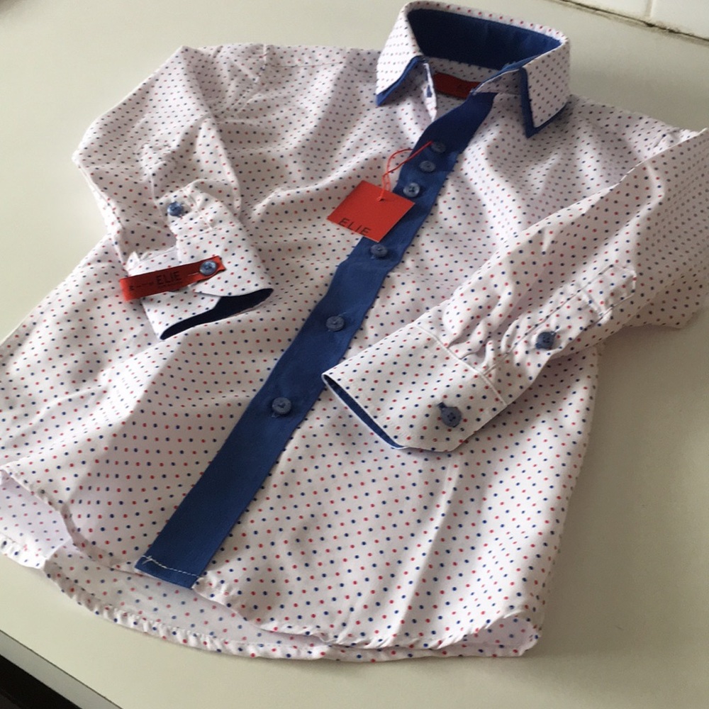 Blue & Red Polka Dot Elie Balleh boys button down